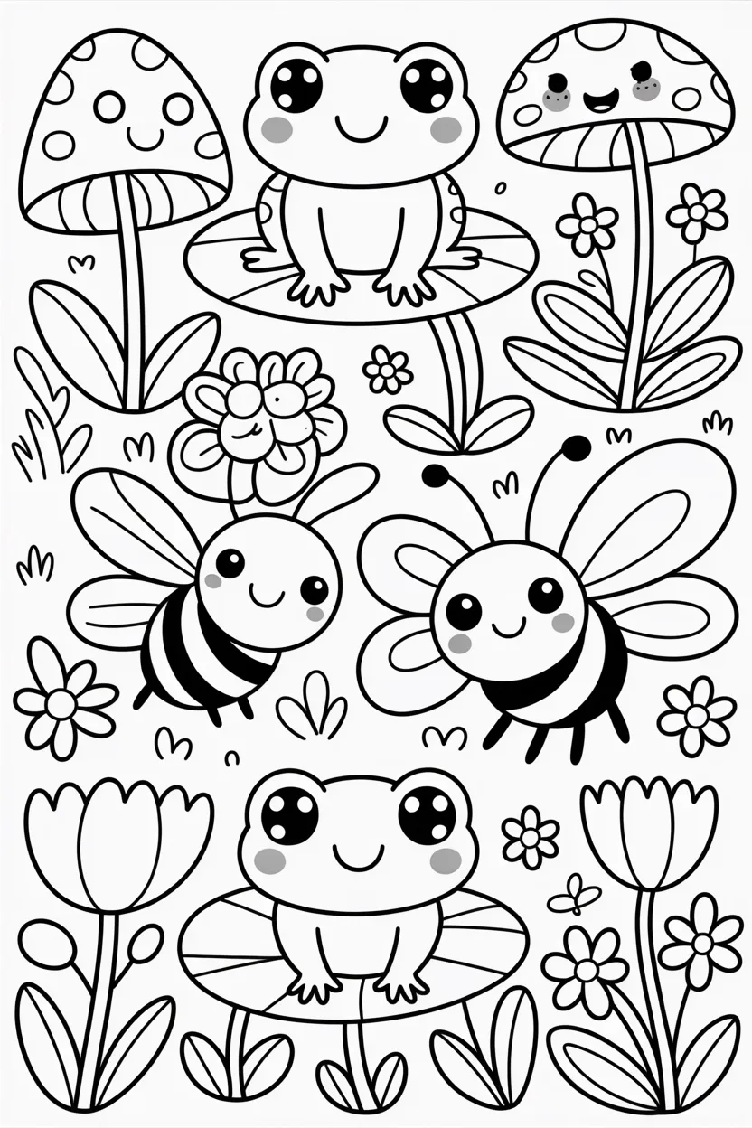 Kawaii garden friends coloring pages free printable