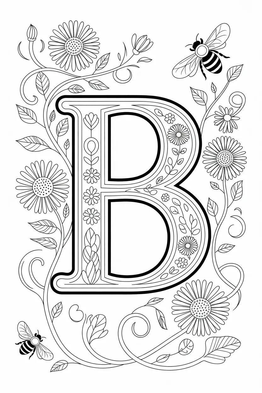 alphabet letter B colorng pages free printable