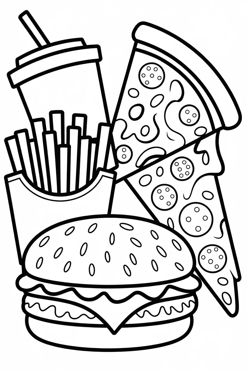 5 Fast food coloring pages free printable