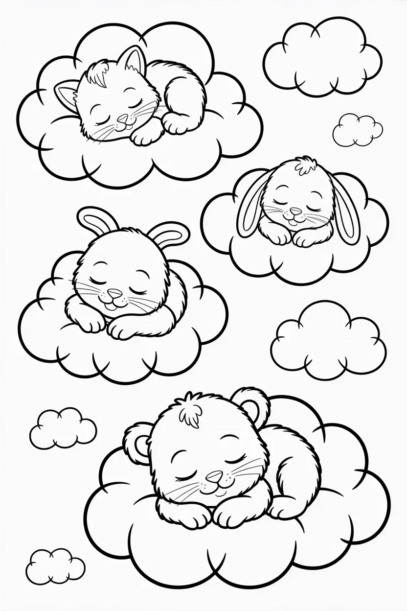 baby animals sleeping on clouds coloring pages free printable