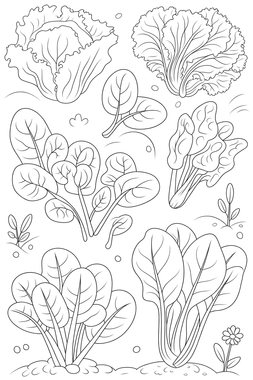 5 Leafy Vegetables coloring pages free printable