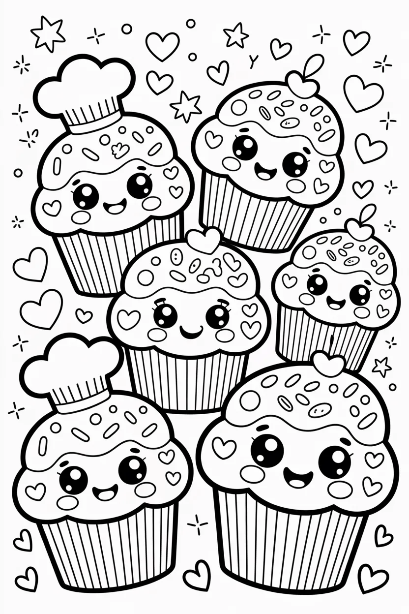 Kawaii cupcakes coloring pages free printable