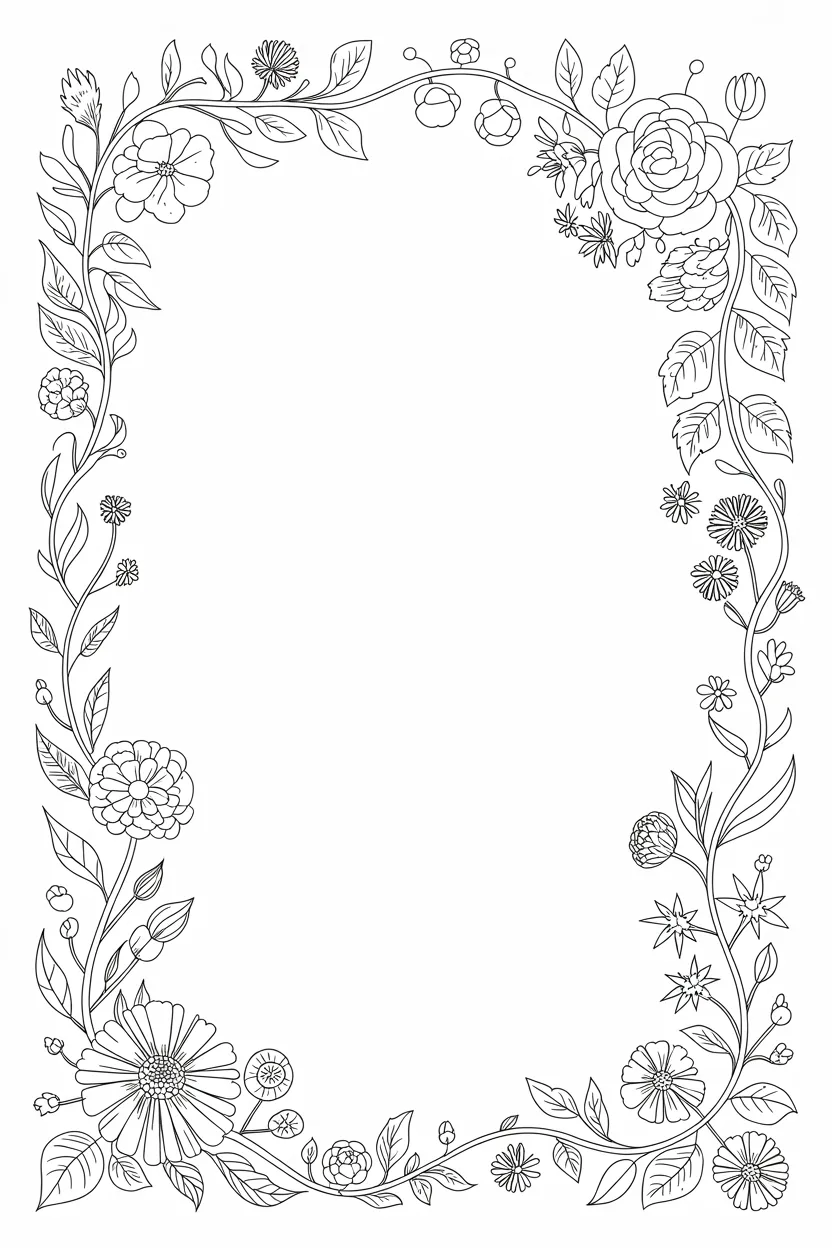 5 Floral Frames Coloring Pages Free Printable