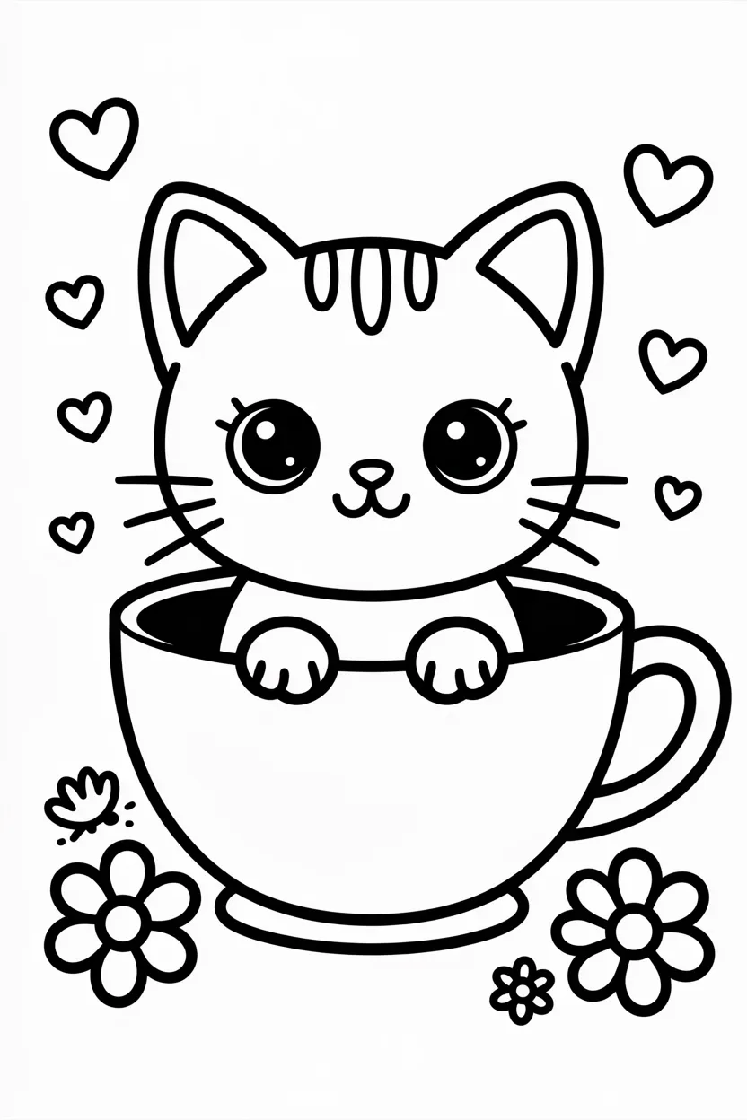 kawaii cat coloring pages free printable