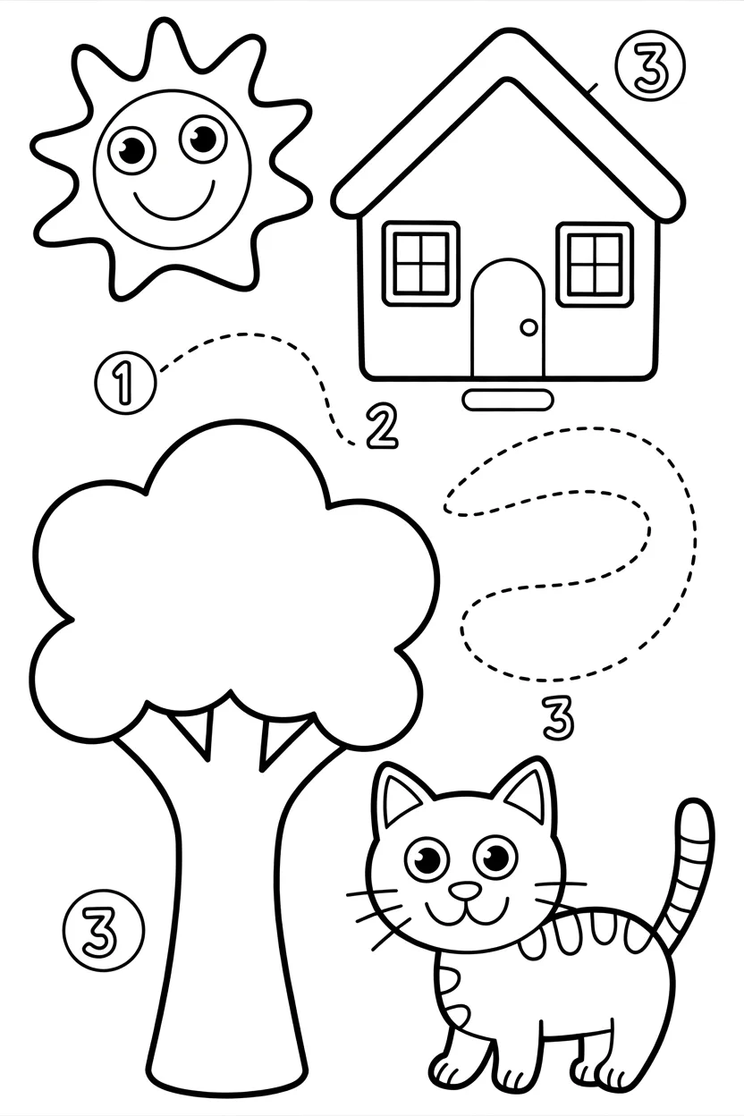 5 Kids tracing activity coloring pages