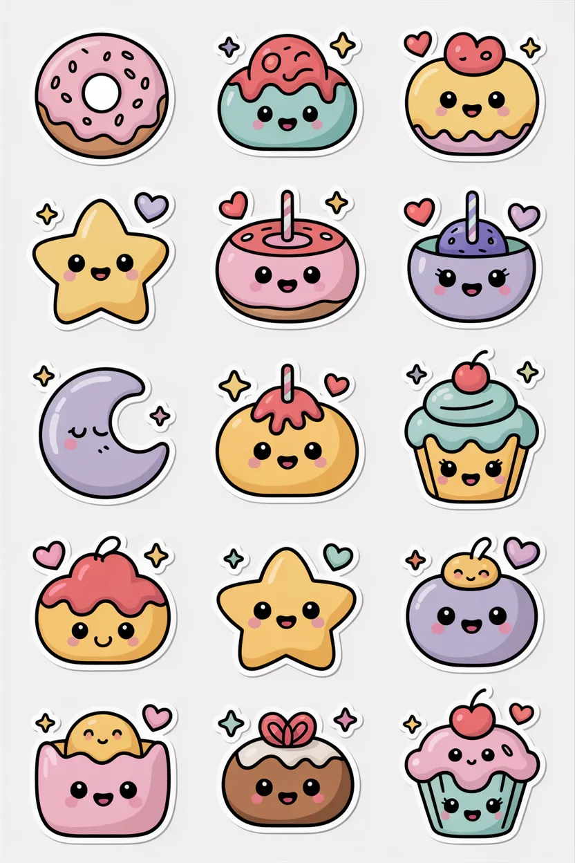 cute kawaii sticker set free printable
