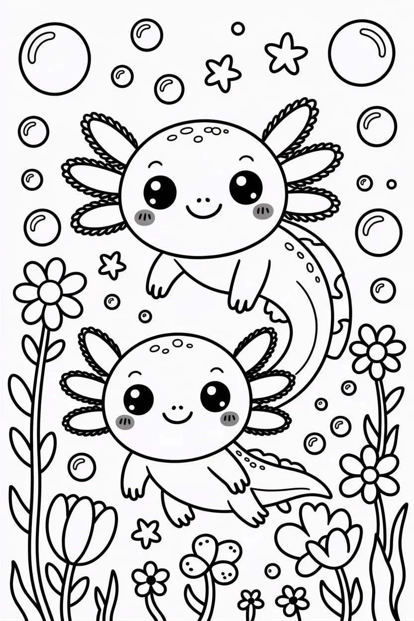 Kawaii axolotls coloring pages free printable