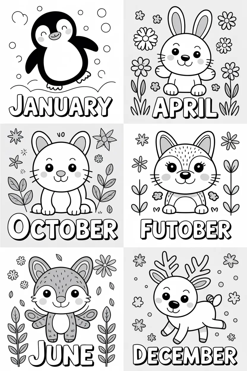 Cute Animal Month Name Coloring Pages Free Printable