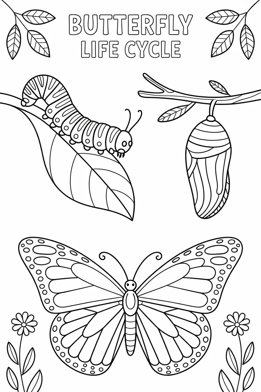 5 Life cycle of butterfly coloring pages