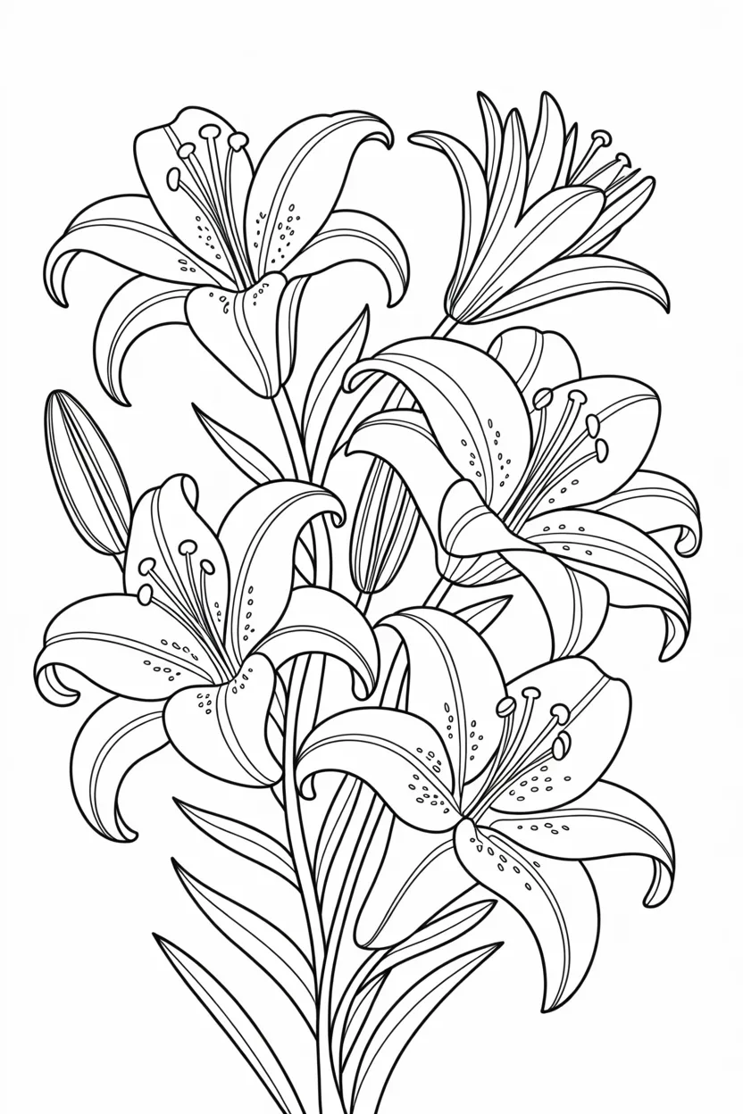 Lily flowers coloring pages free printable 