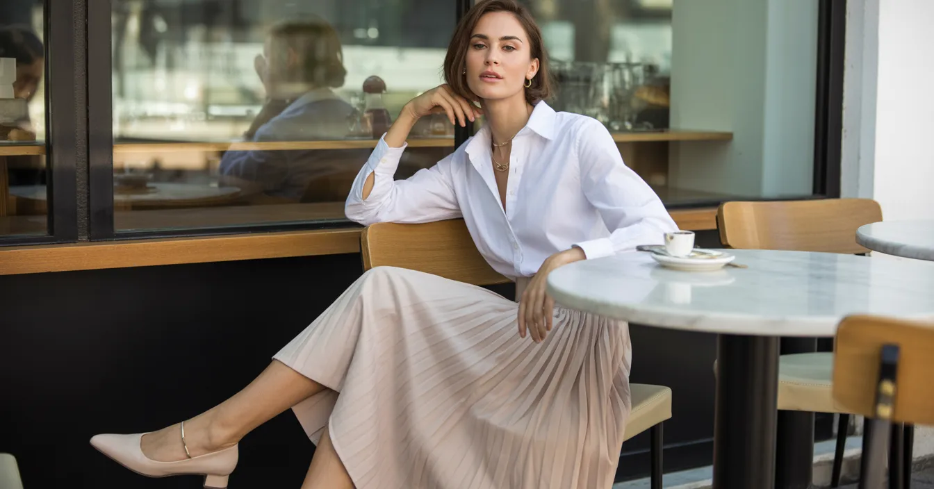 White Shirt with Midi Skirt