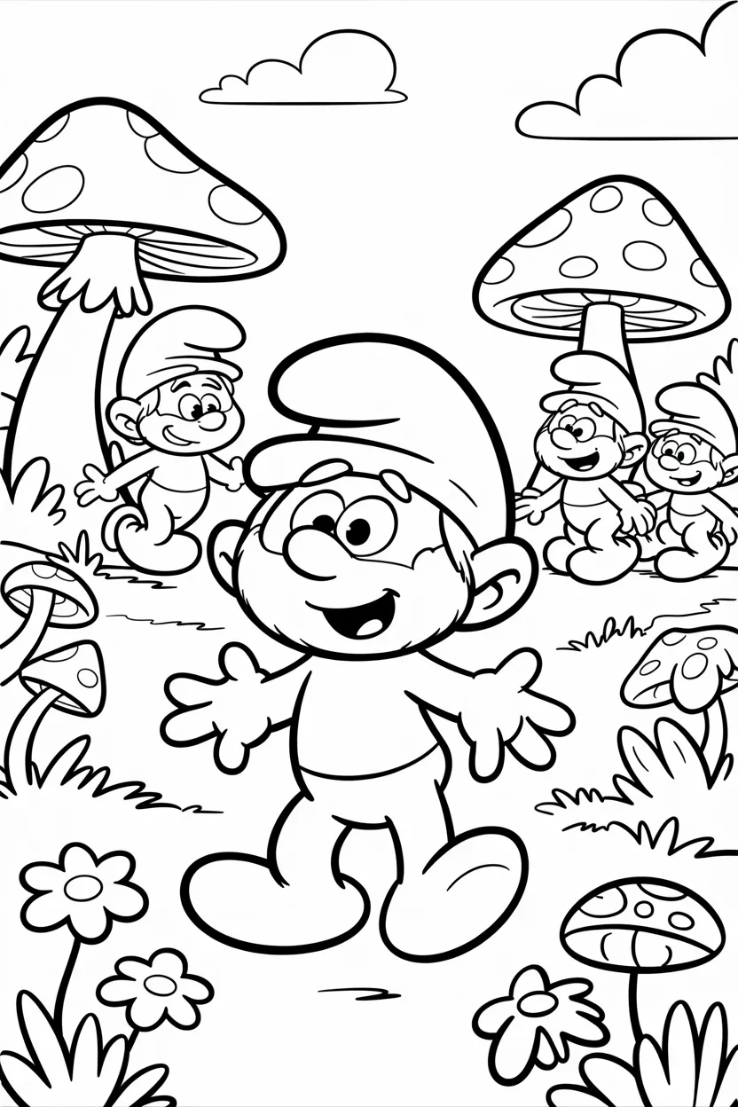 4 Smurfs coloring pages free printable