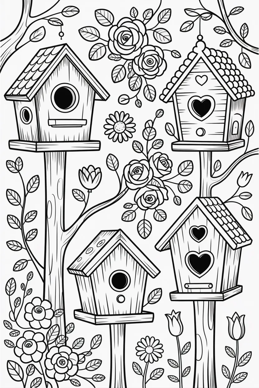 Cute Birdhouses Coloring Pages Free Printable