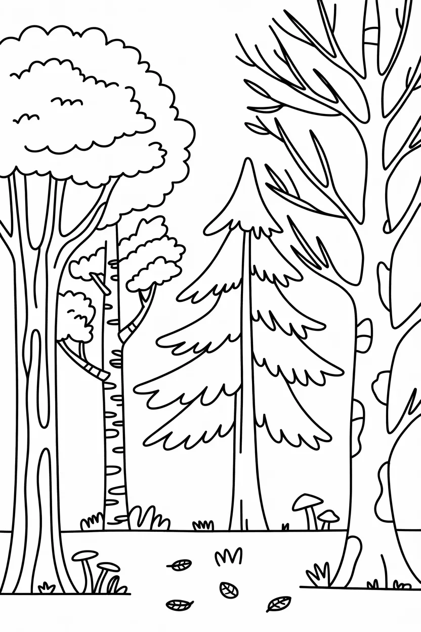 5 Trees coloring pages free printable