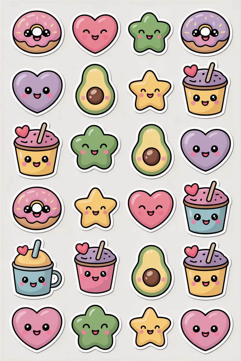 cute kawaii sticker set free printable