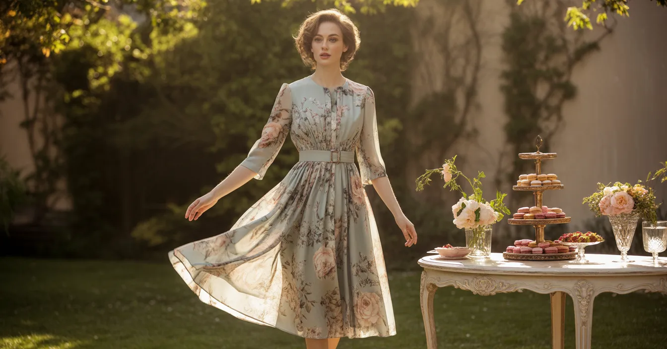 Floral Tea-Length Dress with Vintage Flair