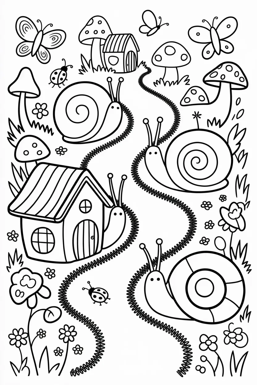 5 Snails coloring pages free printable