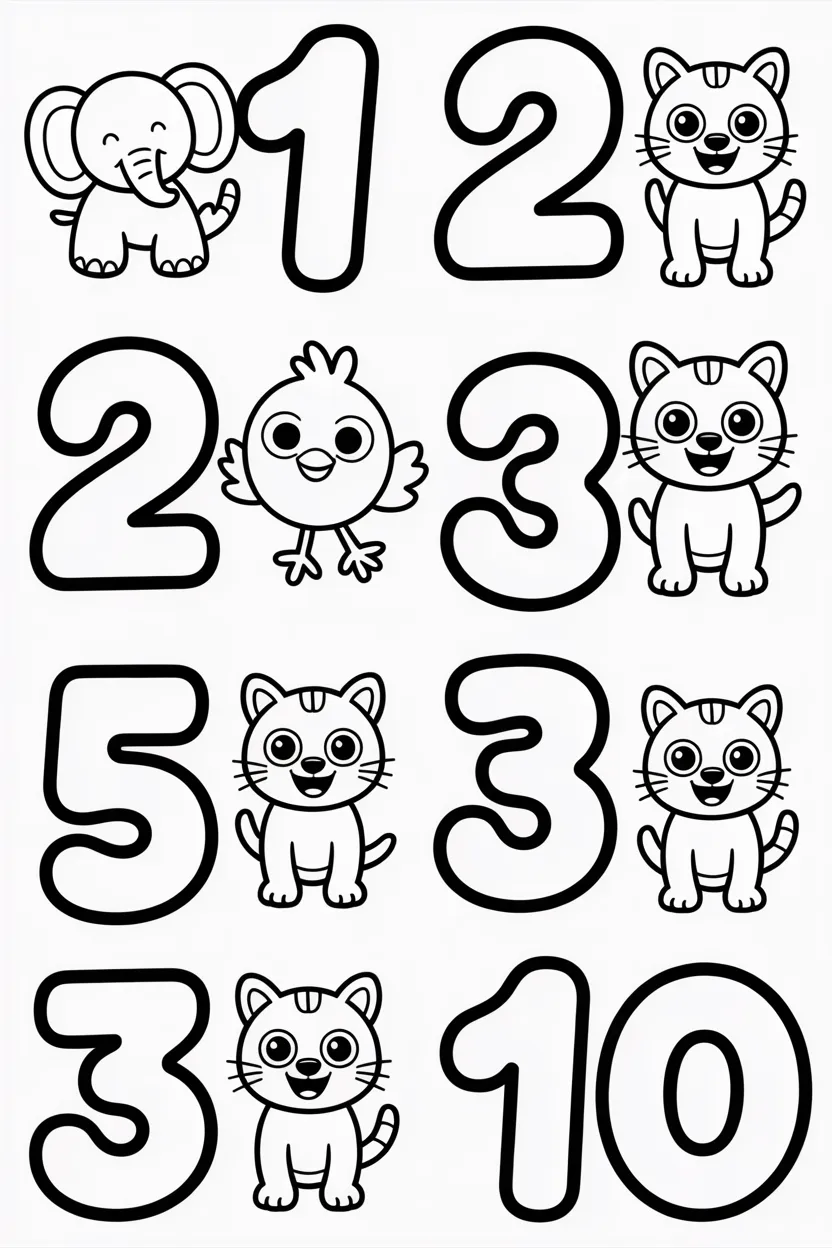 5 Numbers coloring pages for kids free printable