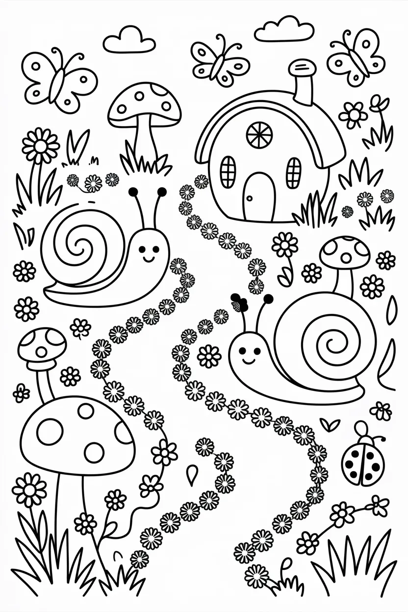 5 Snails coloring pages free printable