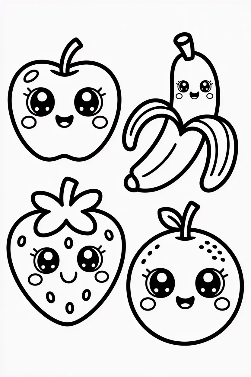 5 Cute fruits coloring pages free printable