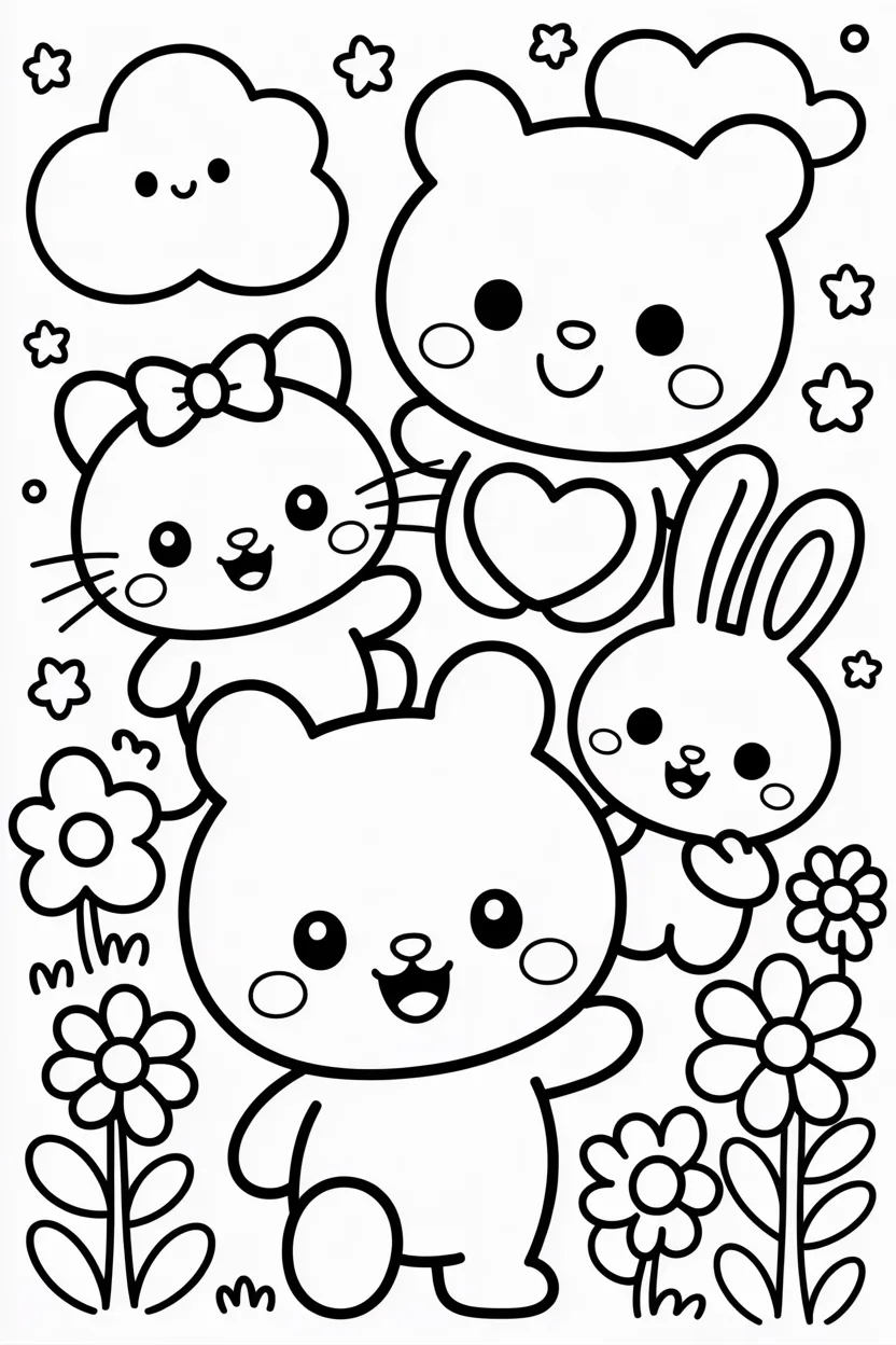 Sanrio characters style coloring pages