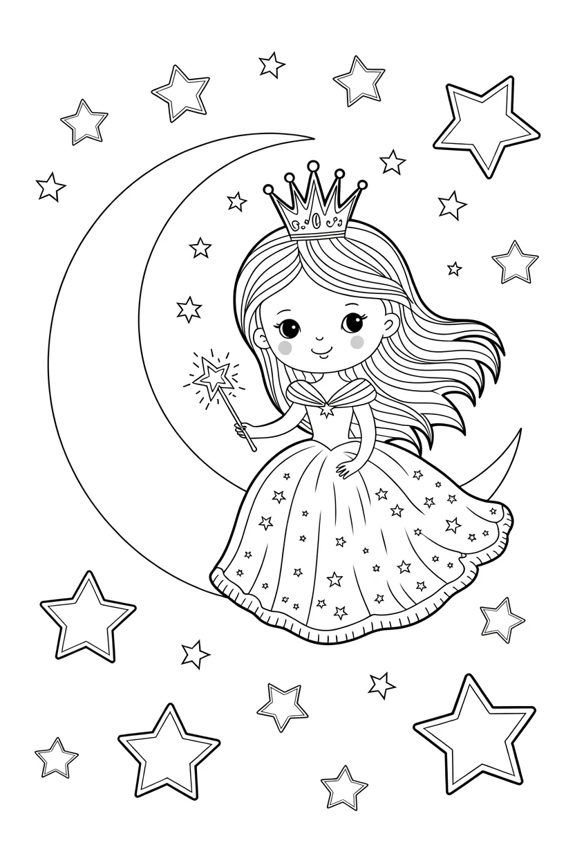 Cute moon princess coloring pages free printable
