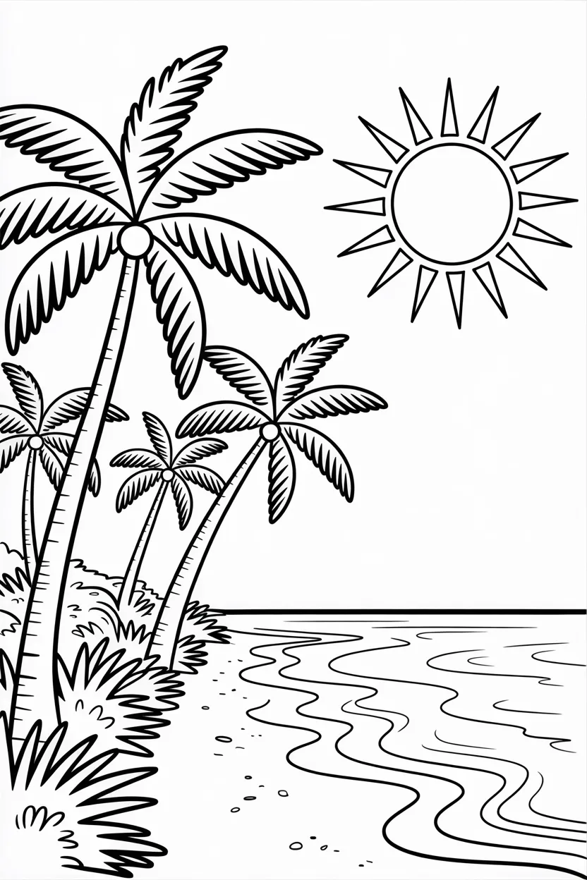 summar beach scene coloring pages