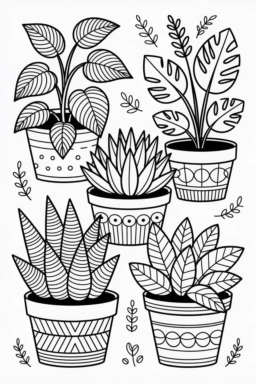 plants in aesthetic pots coloring pages free printable