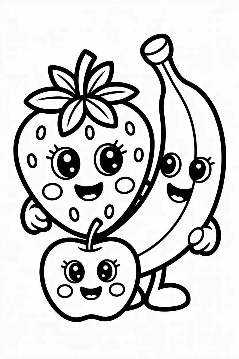5 Cute fruit friends coloring pages free printable