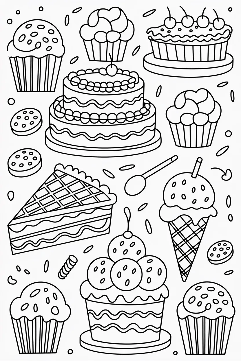 5 Desserts coloring pages free printable