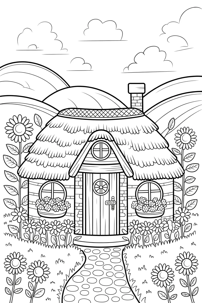 hut scene coloring pages free printable