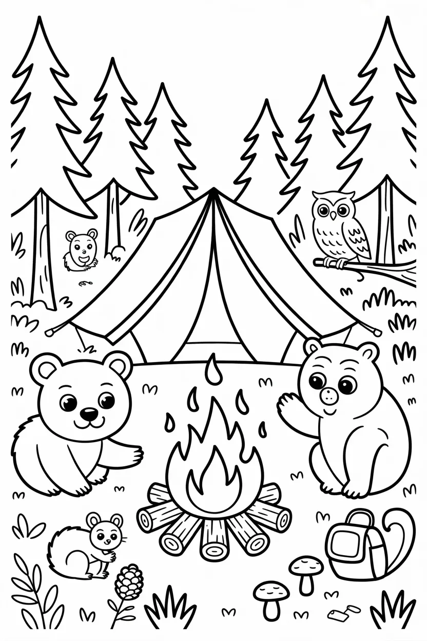 Forest Animals Camping Coloring Pages Free Printable