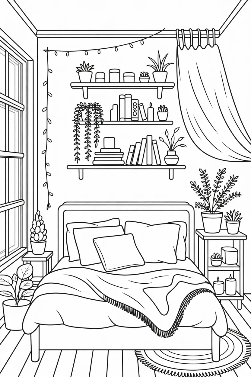 Cozy bedroom coloring pages free printable