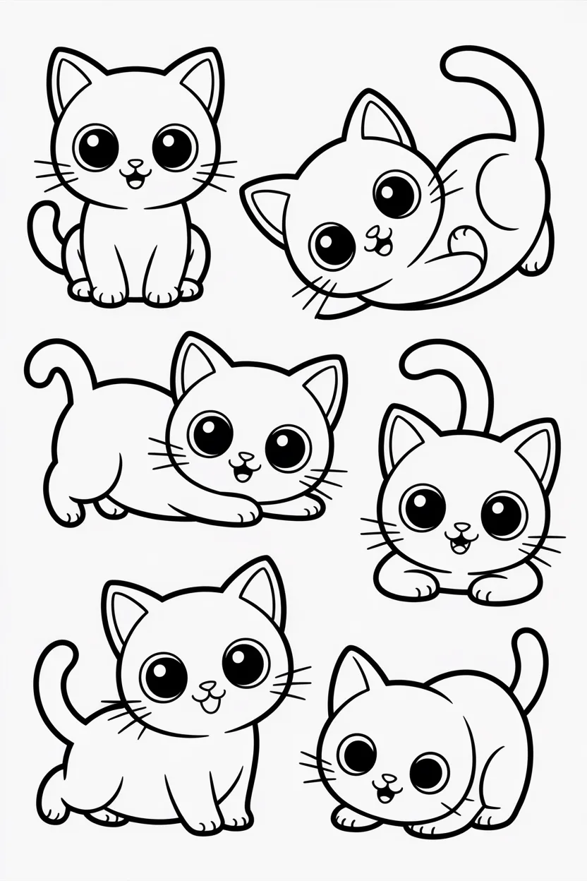 5 Cats coloring pages free printable