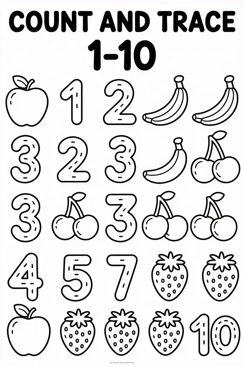 5 Count and Trace Activity Pages Free Printable