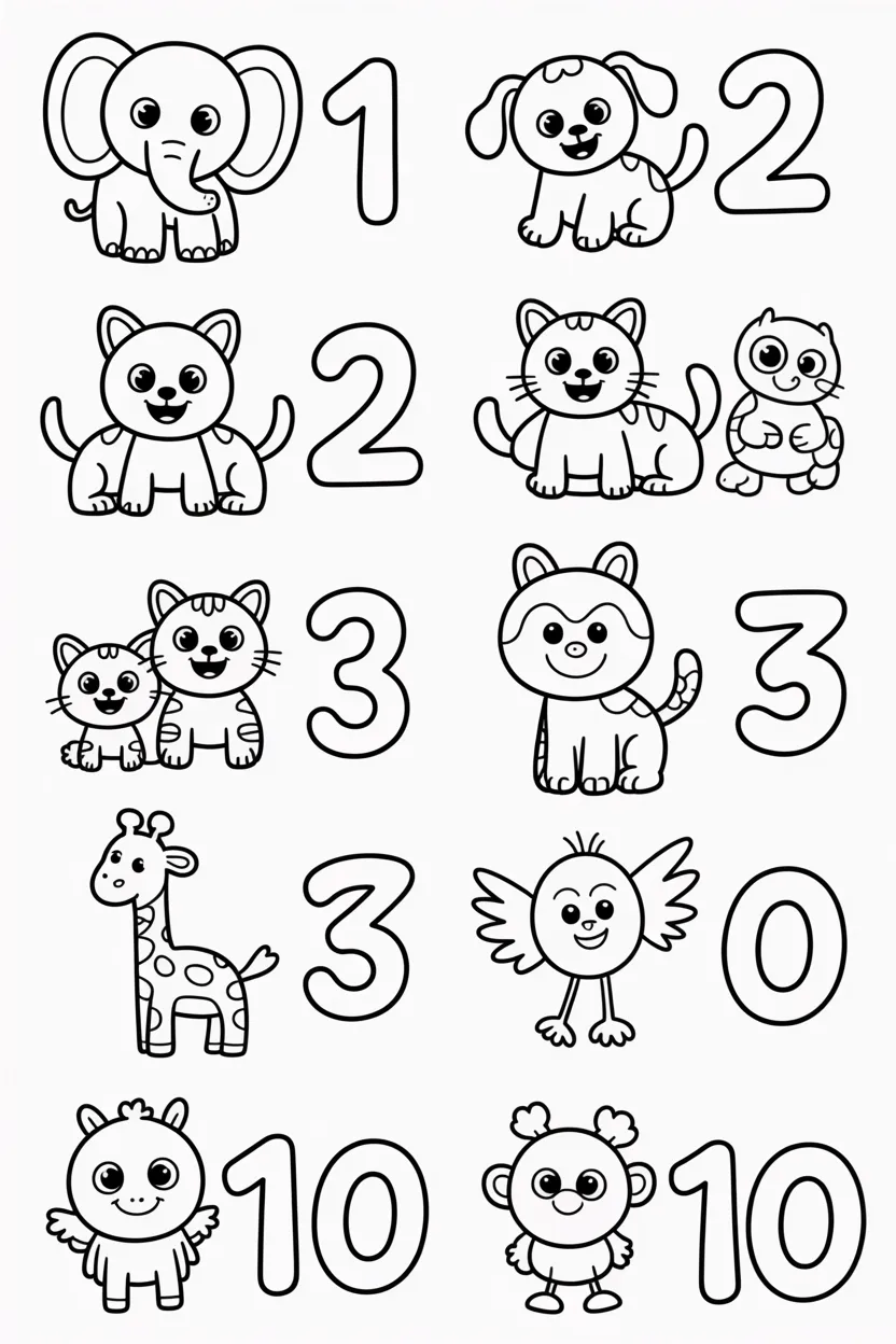5 Numbers coloring pages for kids free printable