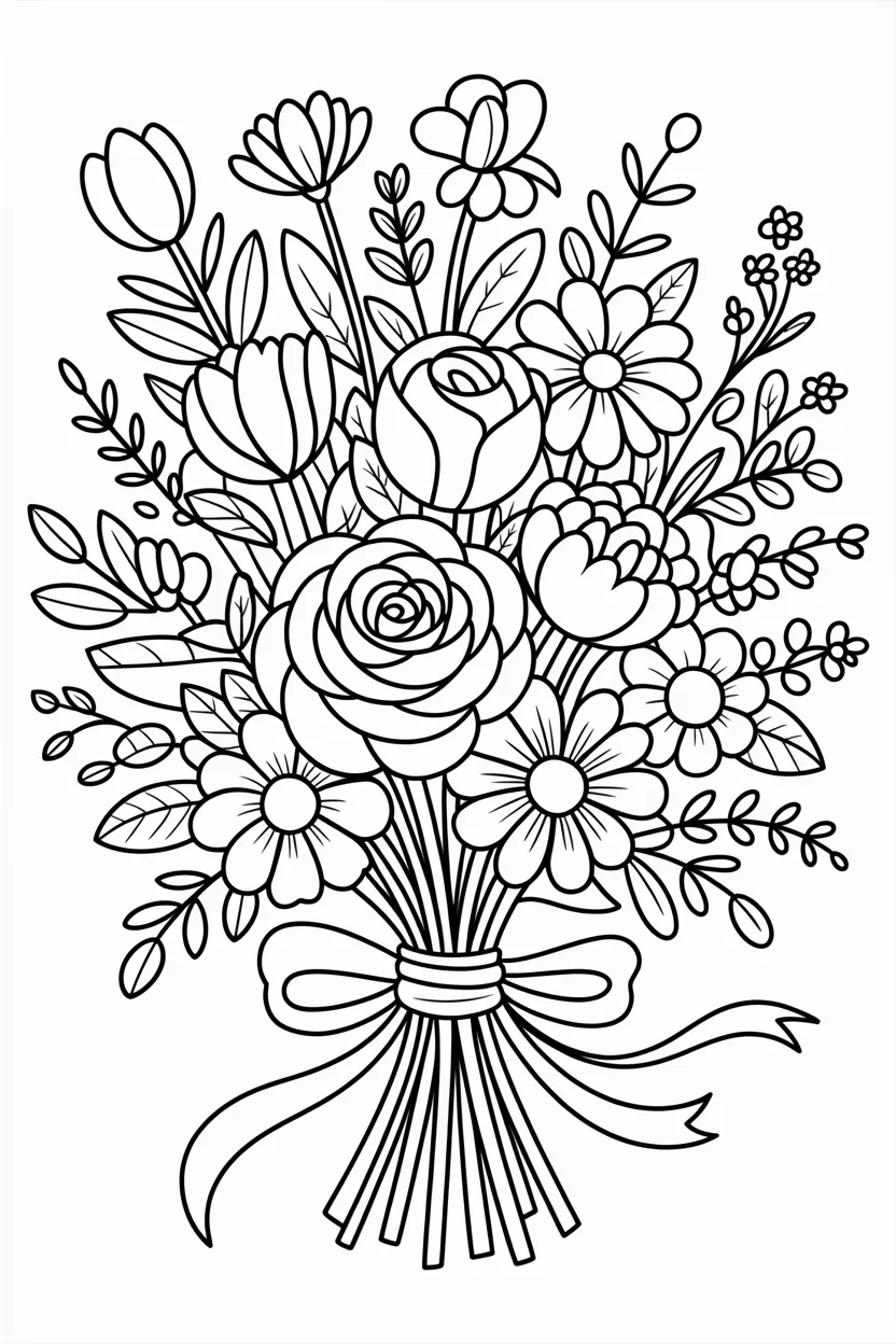 Flowers bouquet coloring pages free printable