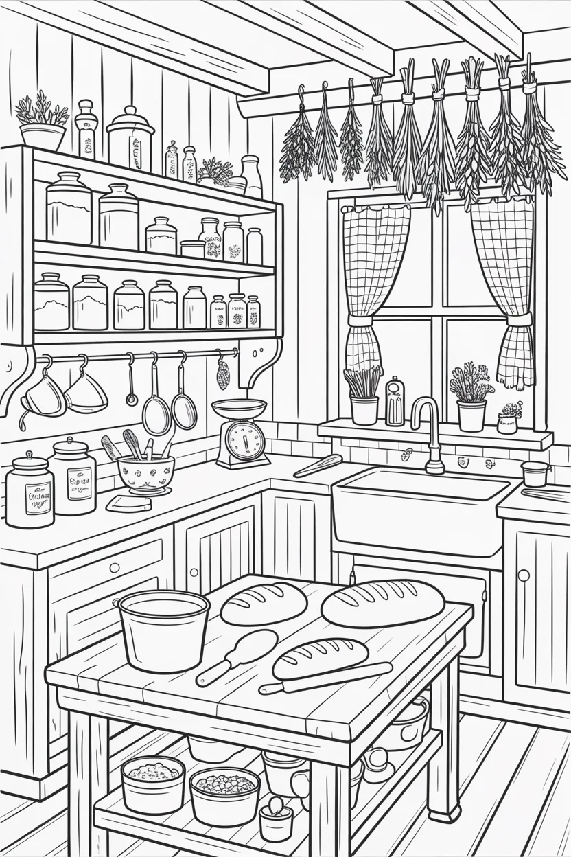 beautiful cozy cottage kitchen coloring pages
