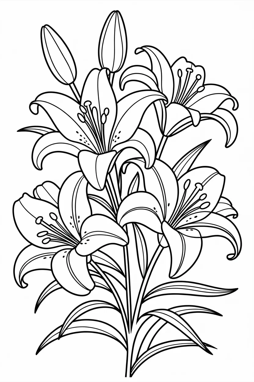 Lily flowers coloring pages free printable 