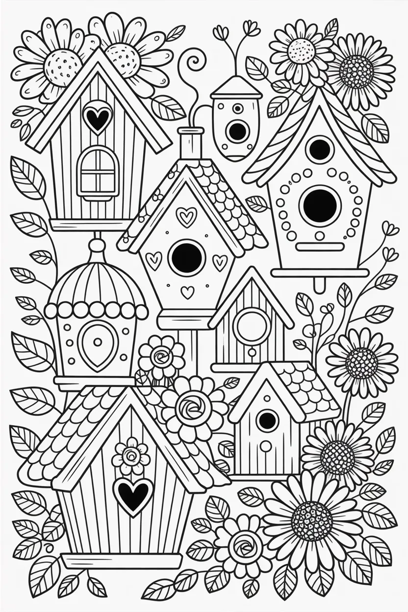 Cute Birdhouses Coloring Pages Free Printable