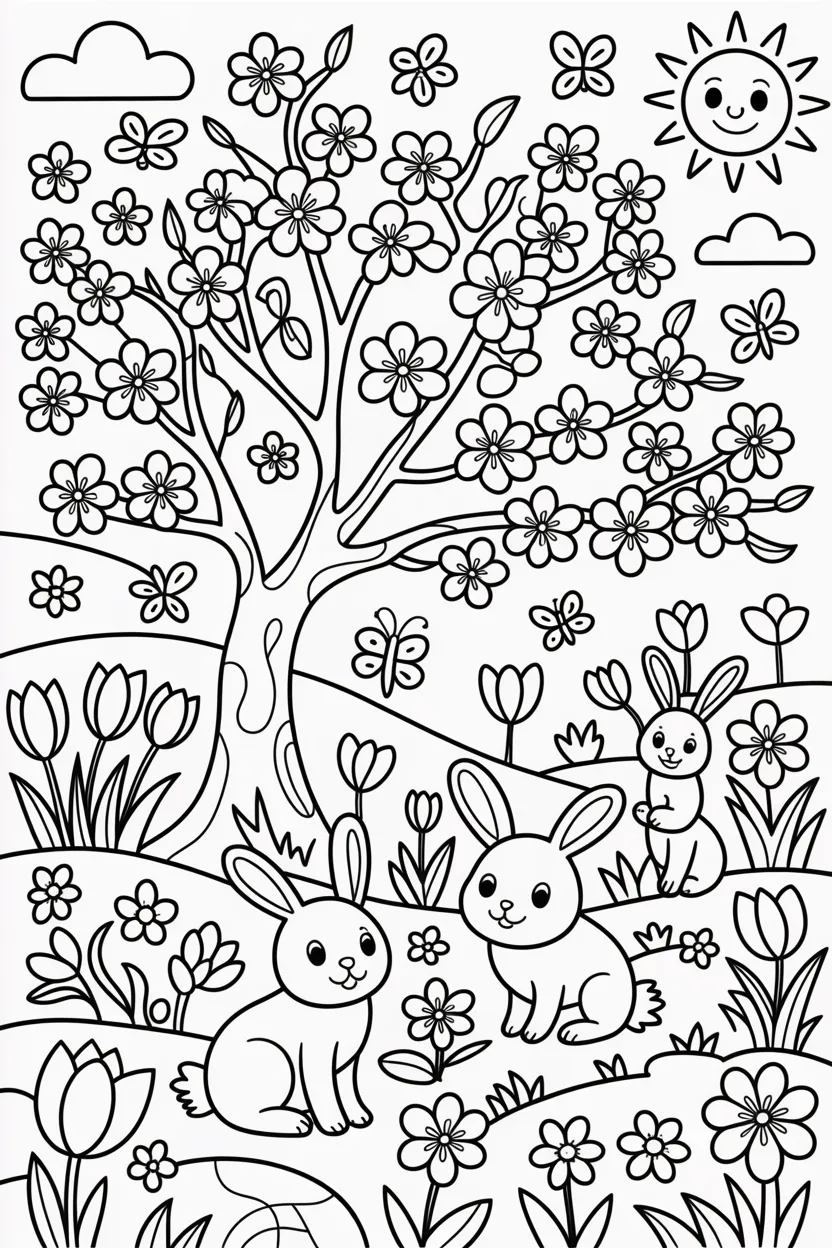 5 Spring coloring pages free printable