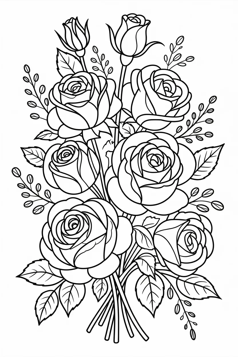 Rose bouquet coloring pages