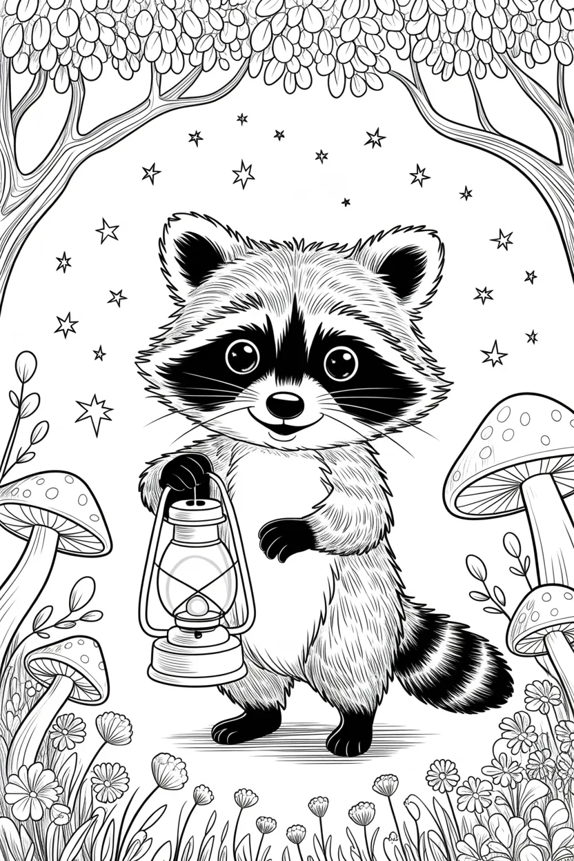 5 Adorable Raccoon coloring pages 
