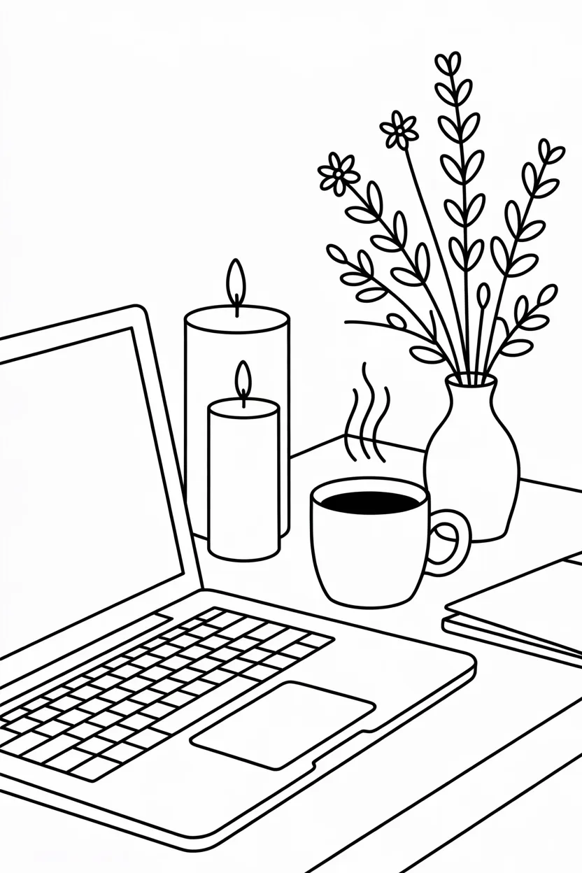 aesthetic desk setup coloring pages free printable