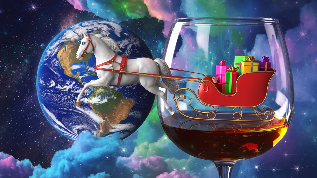 AI插圖名稱:白蘭地玻璃杯+獨角獸