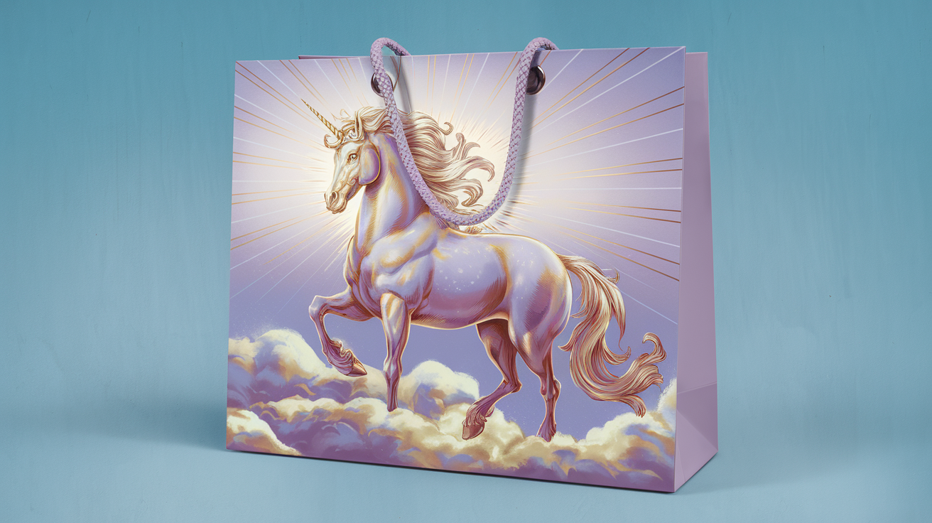 AI插圖名稱:購物袋印獨角獸