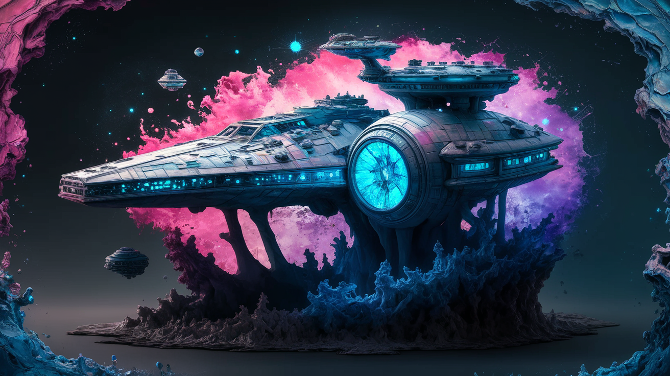AI插圖名稱:星球大戰星艦.酒精墨水風格.