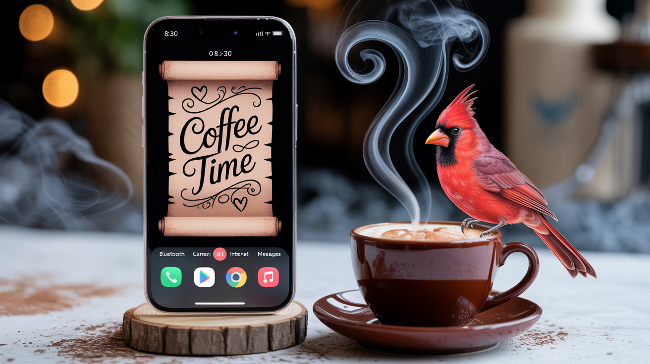 AI插圖名稱:捲軸上寫著Coffee Time