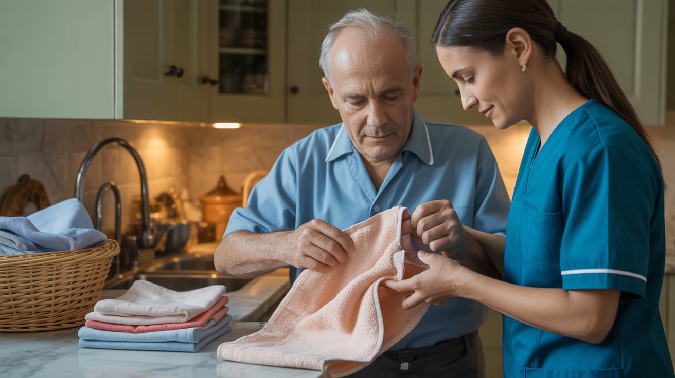 Carer assisting patient with walking during reablement at home