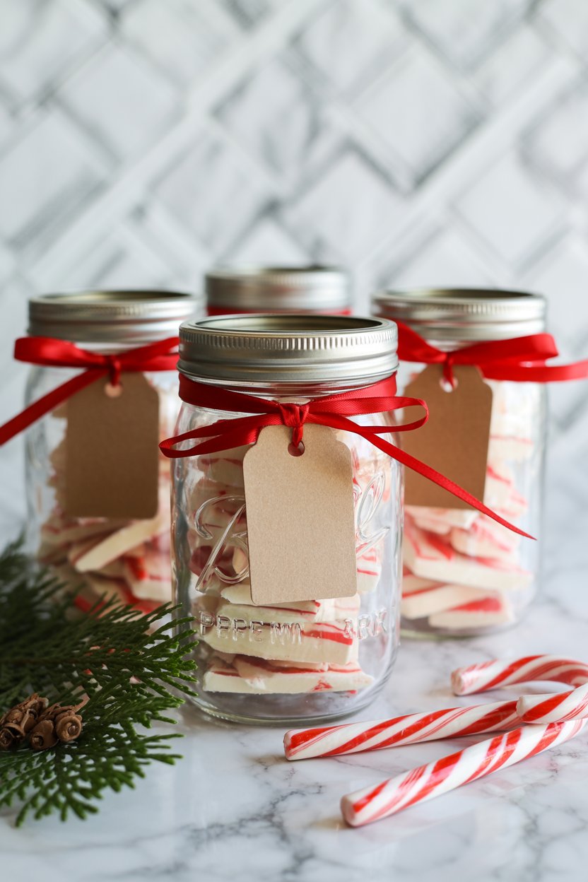 no bake peppermint bark packaged into a gift 